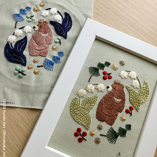 刺繍キット】クマとスズランの額装 キット 近藤朱 通販 18930158