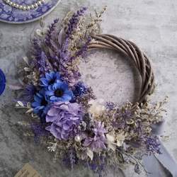 Bleu romantique＞＊紫陽花＊ハーフムーンリース＊三日月リース