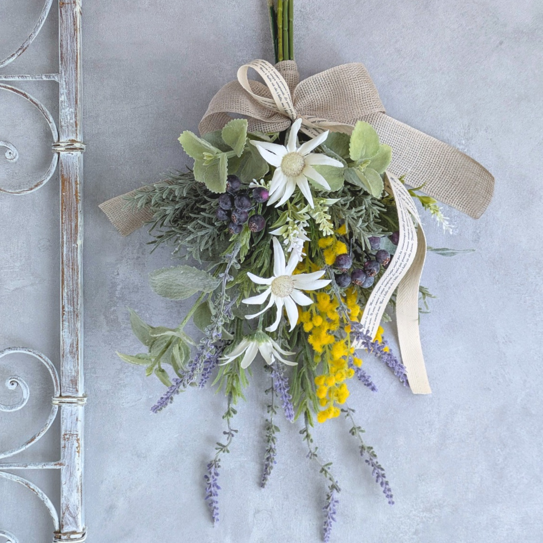 ハーブたっぷり♡ミモザとラベンダーのガーデンスワッグ｜春におすすめ♪アーティフィシャルフラワー（造花）スワッグ