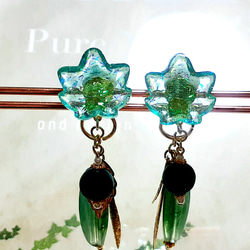 グリーンのカエデ クリップイヤリング 2枚目の画像