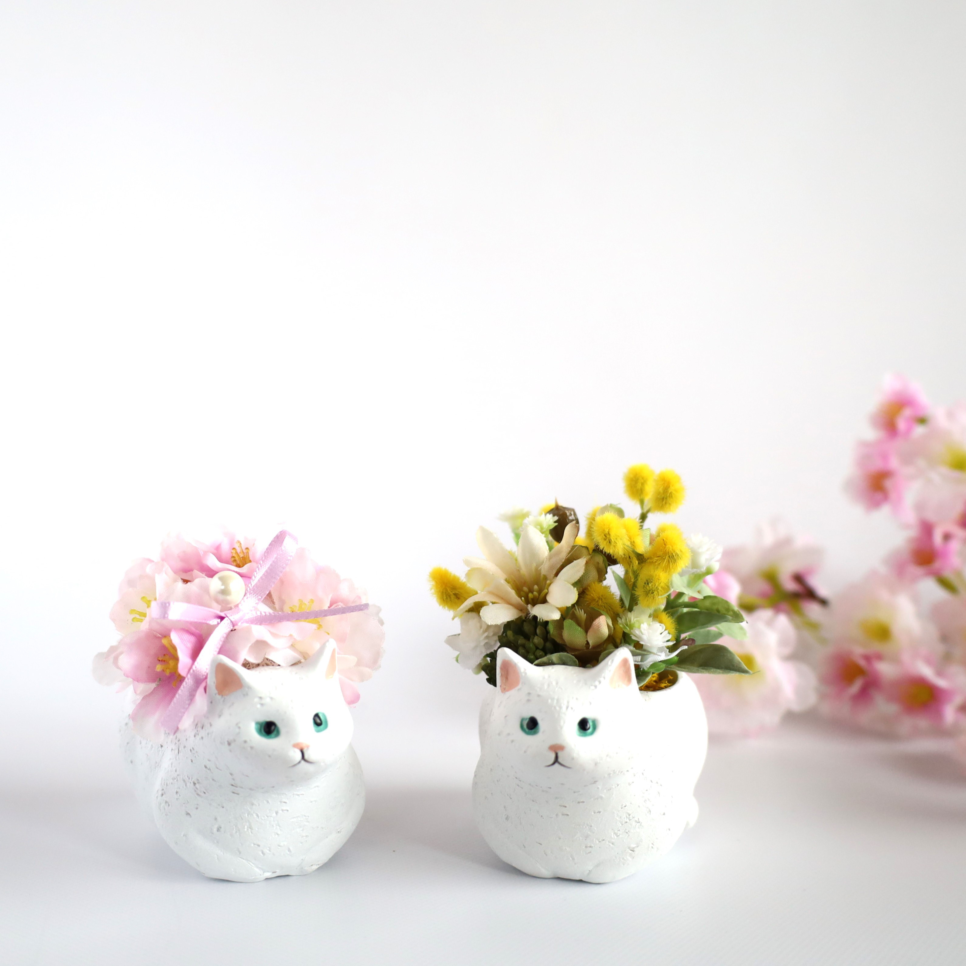 【早割】ほっこりnekoちゃん✶2個セット【ミモザ＆桜】 猫　ミモザ　桜　送別　母の日　誕生日　ギフト  ペット供養