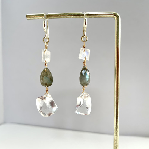 送料無料】 14kgf 天然石 ブルームーンストーン ラブラドライト 水晶