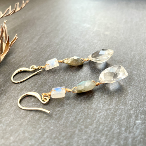 送料無料】 14kgf 天然石 ブルームーンストーン ラブラドライト 水晶