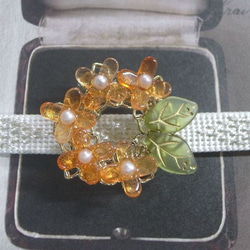 帯留め 帯留 桜＆パール 花 春 アンティークゴールド台座 帯留め