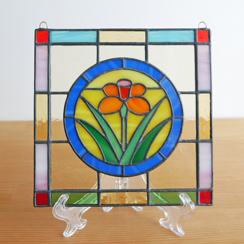 ステンドグラス ミニパネル フラワー・サークル 15cm その他