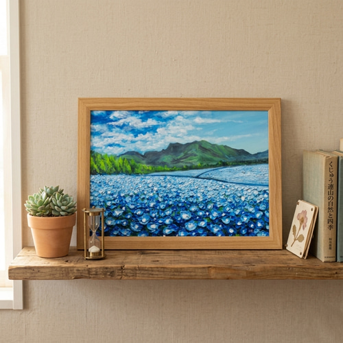 油彩画【幸せを運ぶネモフィラの花園】原画一点物・インテリア・ギフト