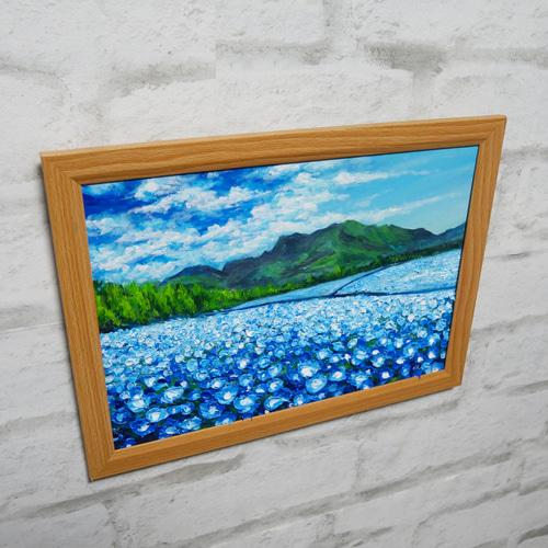 油絵 油彩 油彩画 絵 絵画【くじゅう花公園のネモフィラ畑