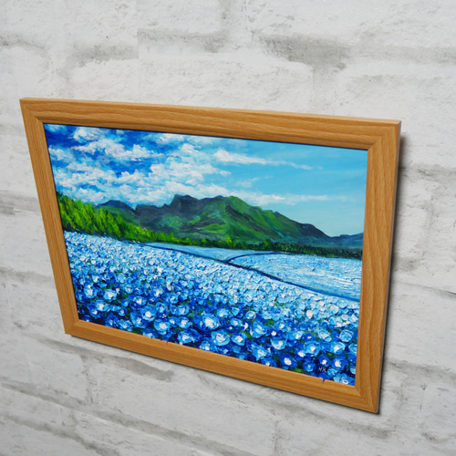 油絵 油彩 油彩画 絵 絵画【くじゅう花公園のネモフィラ畑