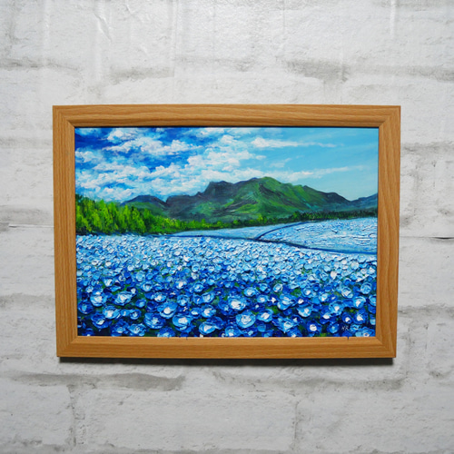 油彩画【幸せを運ぶネモフィラの花園】原画一点物・インテリア・ギフト