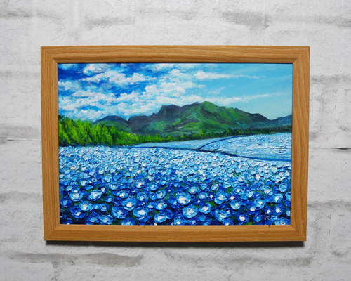 油絵 油彩 油彩画 絵 絵画【くじゅう花公園のネモフィラ畑