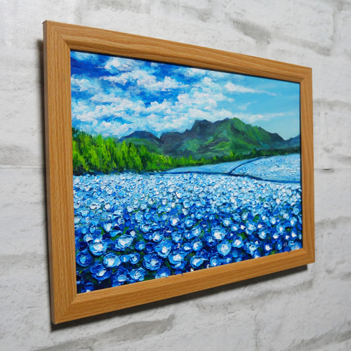 油彩画【幸せを運ぶネモフィラの花園】原画一点物・インテリア・ギフト