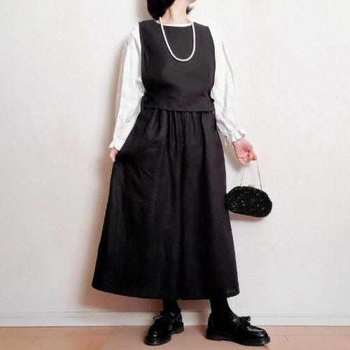 洗える！セットアップ♡linen100% 一年中着回せるベスト&スカート見え