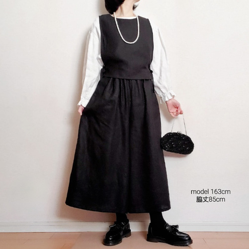 洗える！セットアップ♡linen100% 一年中着回せるベスト&スカート見え