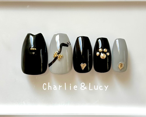 猫 ねこ ネコ 黒猫 かぎしっぽ ジェルネイルチップオーダー ネイル