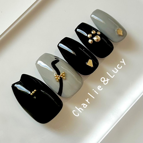 猫 ねこ ネコ 黒猫 かぎしっぽ ジェルネイルチップオーダー ネイル