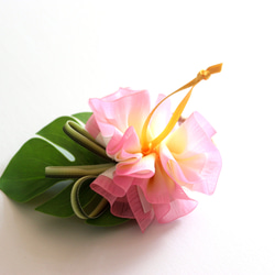 ハイビスカス・ヘアゴム(ピンク)モンステラ葉／フラに浴衣にウクレレ