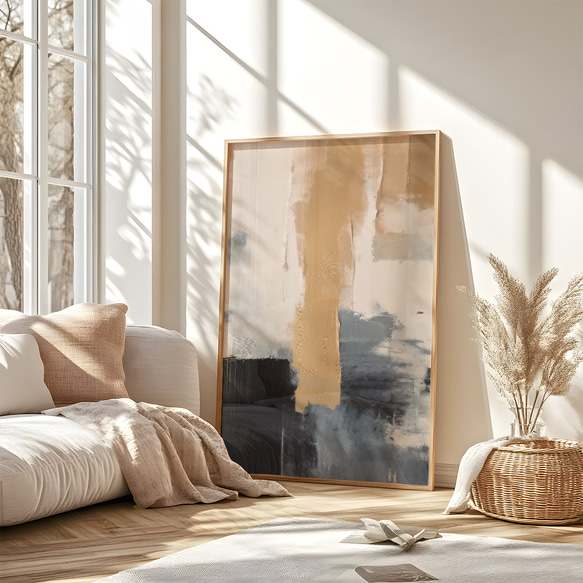 アートポスター 抽象画 モダン ベージュ ブラック グレー 北欧インテリア 韓国風アート 3枚目の画像