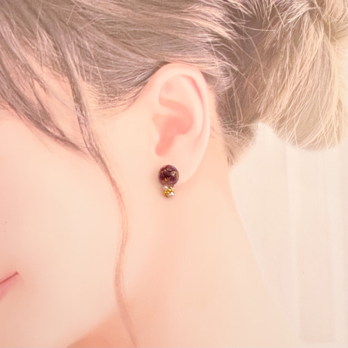 薔薇ビジュー♡リトルウッズ　雫　ボタニカルレジン　ピアス/イヤリング✩*¨ 薔薇ビジュー♡リトルウッズ雫ボタニカルレジンピアス