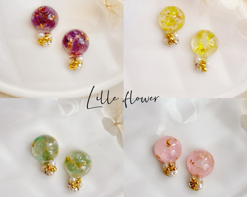 ♡送料無料♡ 天然石とビジューのレジンピアス イヤリング