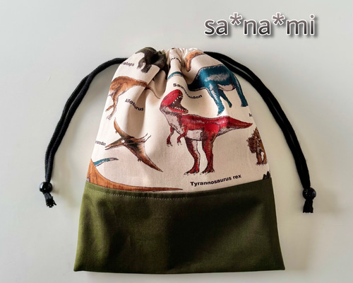 恐竜柄の給食袋 巾着S 25×20cm 給食袋 sa*na*mi 通販 18932446｜Creema