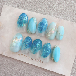 ターコイズ ネイルチップ 青系 ブルー 南国 リゾート 水色 パステルブルー ハワイアン ワイキキ グアム 沖縄 アロハ 2枚目の画像