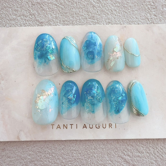 ターコイズ ネイルチップ 青系 ブルー 南国 リゾート 水色 パステル