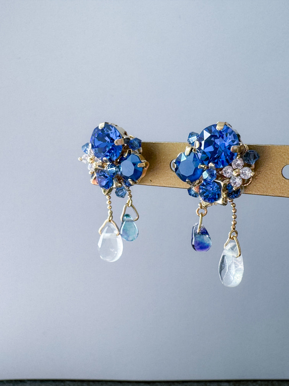 揺れる◎ブルースワロフスキーピアス/イヤリング 青 プレゼント プチ