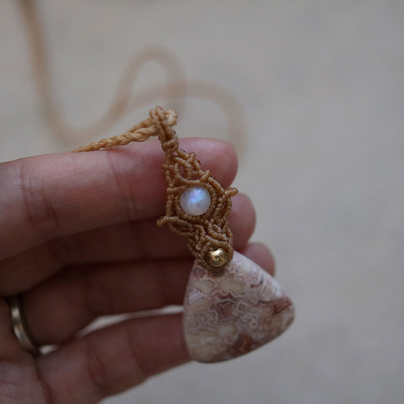 ロゼッタジャスパー天然石マクラメネックレスmac409-エスニックアジアンエキゾチックなマクラメアクセサリー 13枚目の画像