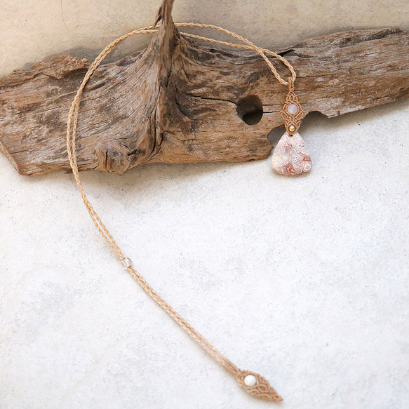 ロゼッタジャスパー天然石マクラメネックレスmac409-エスニックアジアンエキゾチックなマクラメアクセサリー 5枚目の画像