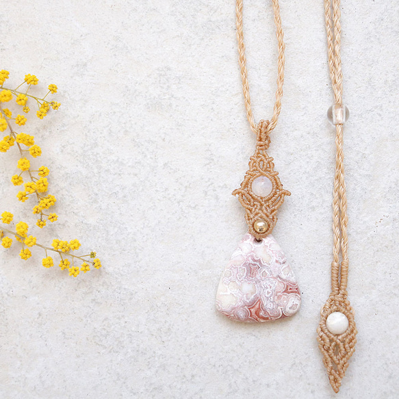 ロゼッタジャスパー天然石マクラメネックレスmac409-エスニックアジアンエキゾチックなマクラメアクセサリー 1枚目の画像