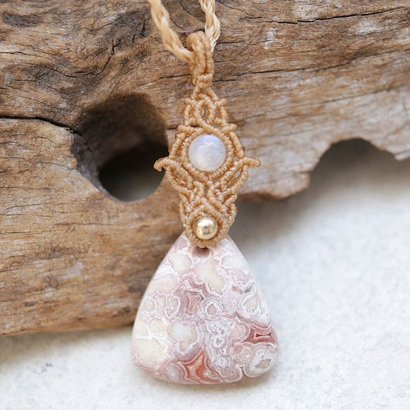 ロゼッタジャスパー天然石マクラメネックレスmac409-エスニックアジアンエキゾチックなマクラメアクセサリー 2枚目の画像