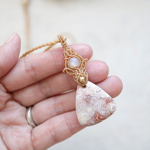 ロゼッタジャスパー天然石マクラメネックレスmac409-エスニックアジアンエキゾチックなマクラメアクセサリー 12枚目の画像