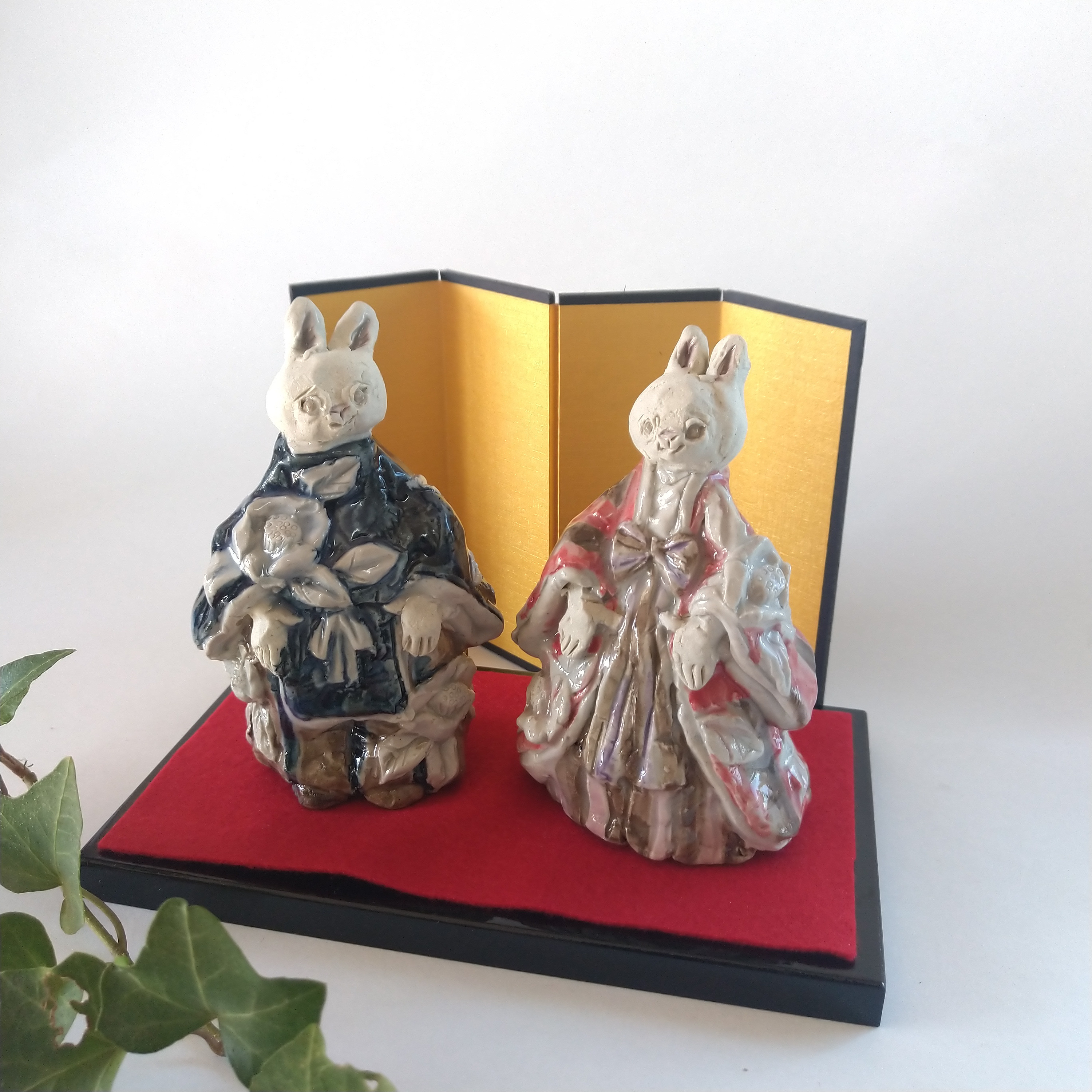 立ち雛人形  うさぎ×椿