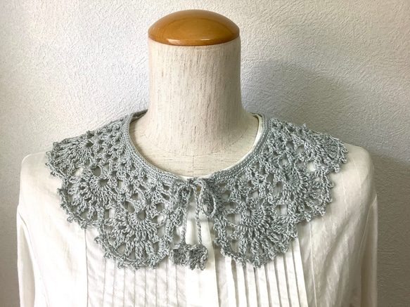 再販＊コットンのティペット・つけ襟　手編み　パステル　#13 2枚目の画像