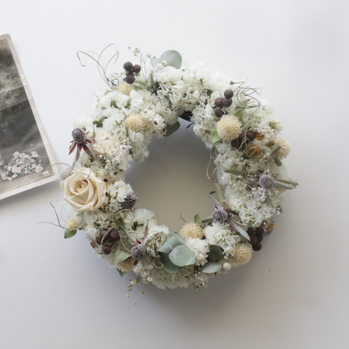 千日紅とスターチスの春待ちリース* * *ラッピング無料 ナチュラル プレゼント 千日紅とスターチスの春待ちリース* * *ラッピング無料 ナチュラル