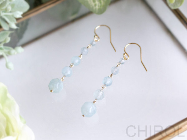 ・アクアマリンの ピアス・/ 14kgf