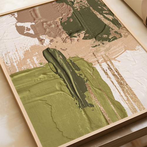 アートポスター 抽象画 グリーン ベージュ ゴールド テクスチャー 北欧