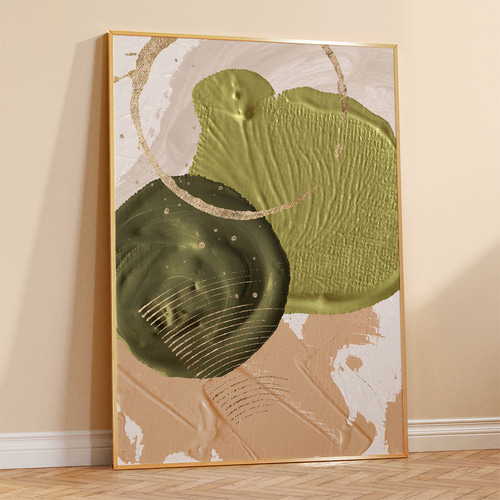 モダンアート　現代アート　抽象画　北欧アート　おしゃれ雑貨　インテリア　北欧　緑 アートポスター グリーン ゴールド 円形 幾何学 抽象 ミニマル