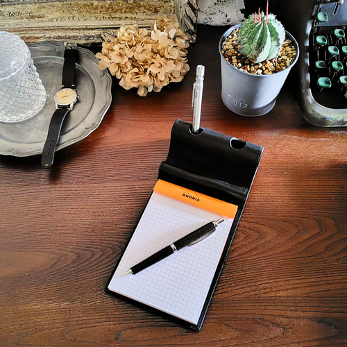 メモパッド付きペンスタンド】RHODIA N°13◇メモ帳◇ペン立て◇スマホ