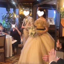 カラードレス　3way 付け袖 リボン　ベージュ　ゴールド　結婚式　くすみカラー cd32150gr-4.jpg
