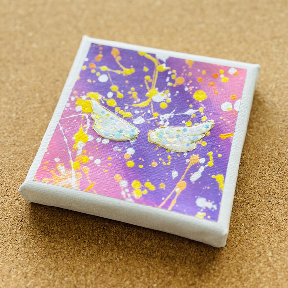 アクリル絵の具 キャンバスアート 天使の羽 カラフル 10cm ※運気アップ