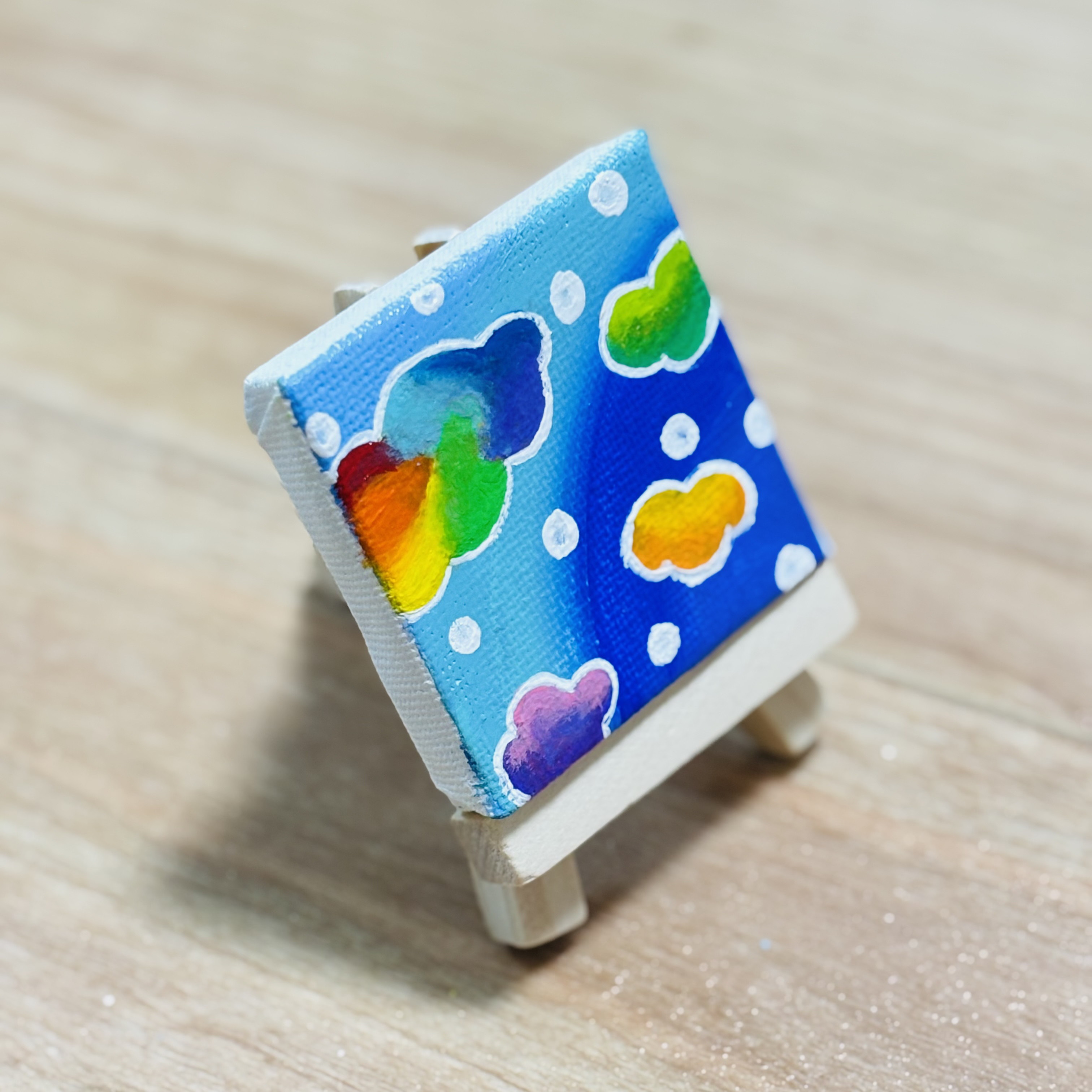 5cm】空 雲 虹 キャンバスアート カラフル アクリル絵の具 ※運気
