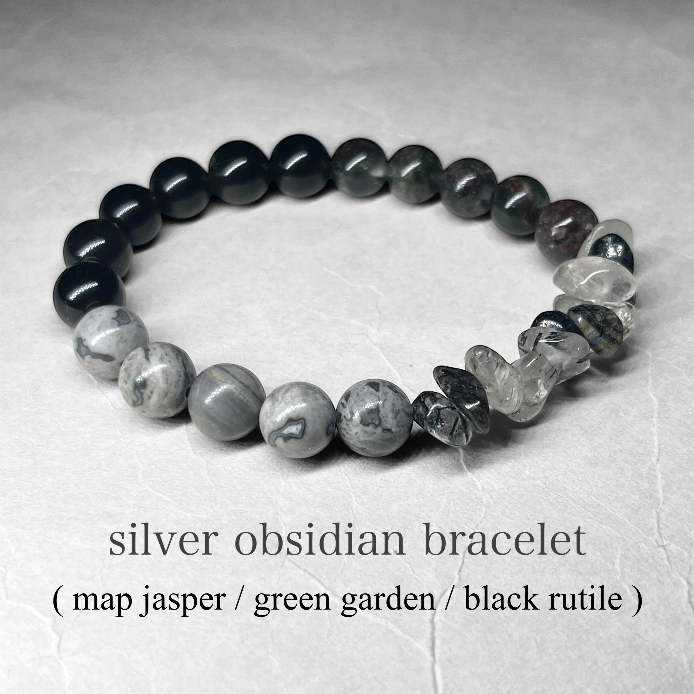 mix bracelet / ミックスブレスレット f：シルバーオブシディアン ( マップジャスパー / 他 )
