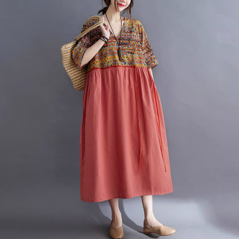 夏の新作、ワンピース、レディース、 ゆったり、 レッド系