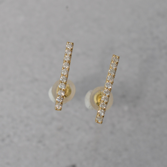 K18YG天然ダイヤモンド ラインバースタッドピアス 合計0.2ct ピアス 