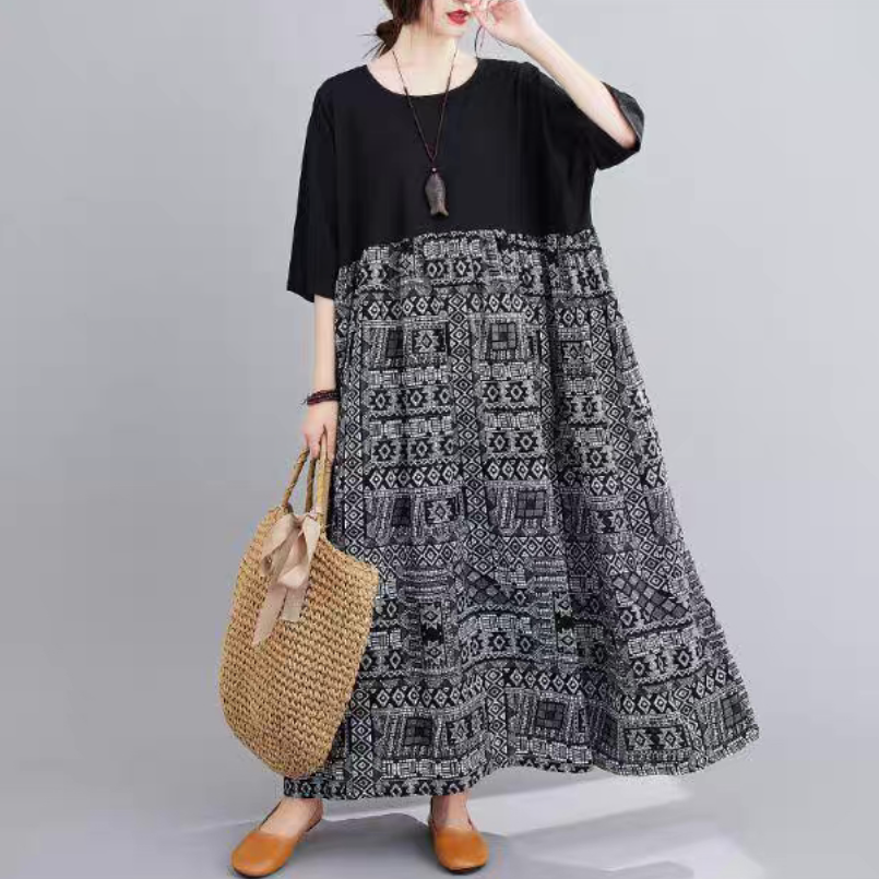 夏の新作、ワンピース、レディース、 ゆったり、ブラック