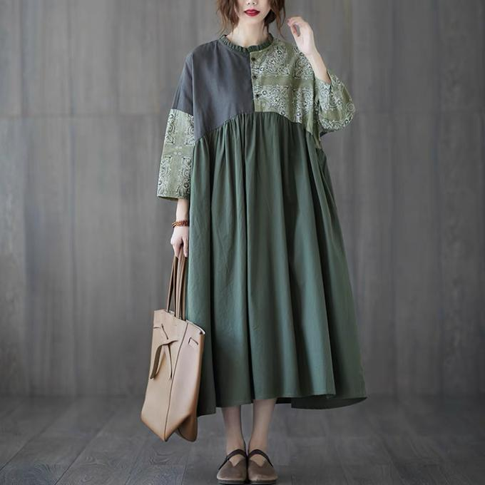 夏の新作、ワンピース、レディース、 ゆったり、 フォレストグリーン