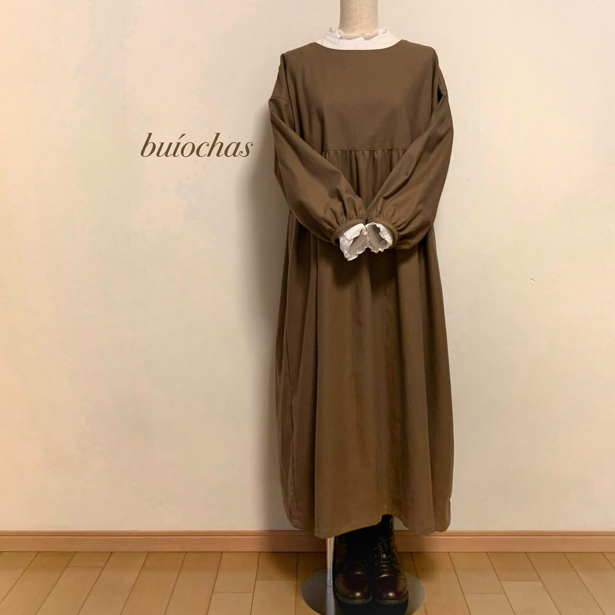 cottonゆったり切り替えワンピース (mocha)