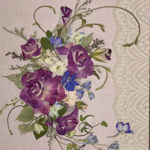 押し花絵画　押し花アート(薔薇)　ハンドメイド 押し花 押し花額 押し花アート バラ 卒業祝 入学祝 バレンタイン