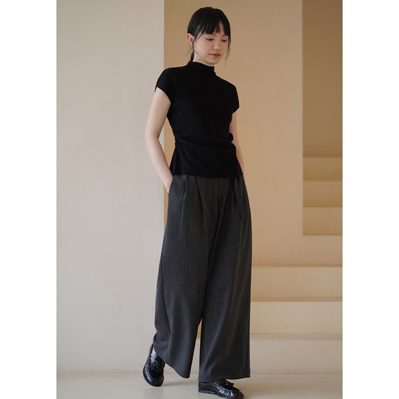 背中設計感ありニットベスト　ウール混紡ニットベスト　ブラック　M-L#685 11枚目の画像